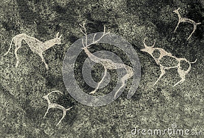 Images of ancient animals on the wall of the cave, painted Stock Photo