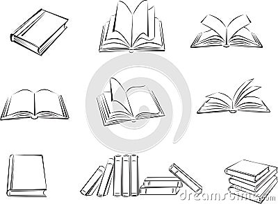 Images of books from various angles Vector Illustration