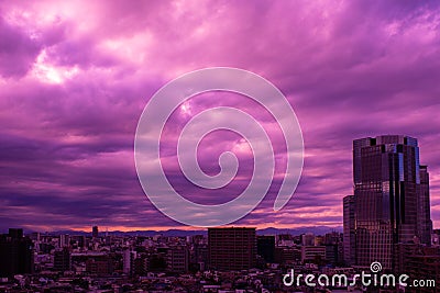 Images of sky, clouds, city and buildings, from daytime to sunset Editorial Stock Photo