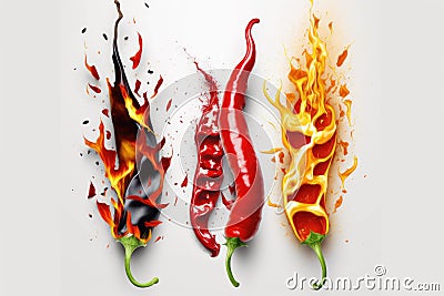 Images of fiery chili peppers on a white background Stock Photo