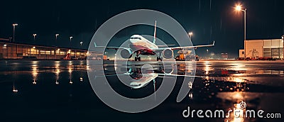 Images generated from AI, Picture of an airplane parked in the airport parking Stock Photo