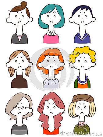 Young woman illustration set 2 angry face Vector Illustration