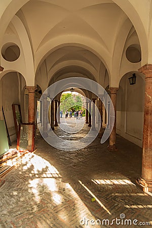 Arched passageway Plaza del Cabildo Seville Spain Editorial Stock Photo