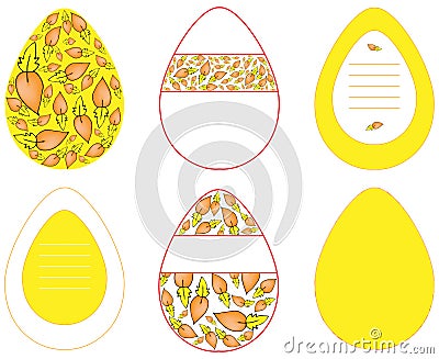 Images of vector eggs with different patterns in yellow on white background Vector Illustration