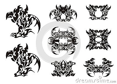 Imaginary animal symbols in tribal style Vector Illustration