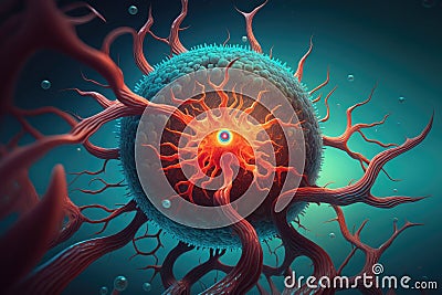 Imaginary astrocyte, glial cell or large centient neuron, close-up 3D view, AI generative Cartoon Illustration