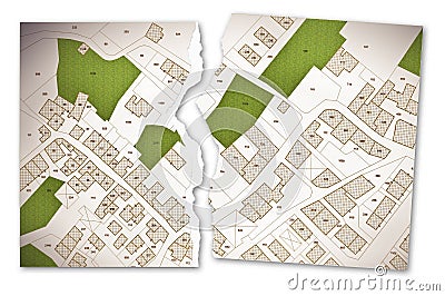 Imaginary cadastral map of territory with buildings, roads and l Stock Photo