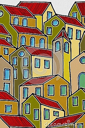 Imaginary city inspired by the old Tuscan towns - I`m the copyright owner of the graffiti images used in this picture Stock Photo