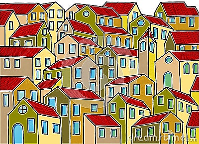 Imaginary city inspired by the old Tuscan towns - I`m the copyright owner of the graffiti images used in this picture. Stock Photo