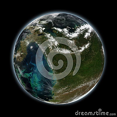 Imaginary planet Earth with atmosphere, clouds and continents showing - Elements of this Image Furnished By NASA Stock Photo