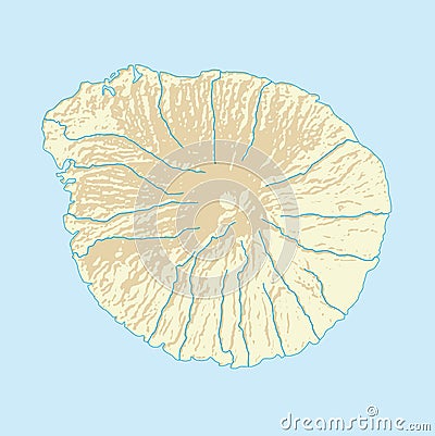 Imaginary volcanic island map with coast and rivers Vector Illustration