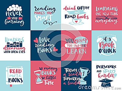 Imagination concept love reading motivation hand drawn lettering quotes story book vector illustration template design. Vector Illustration