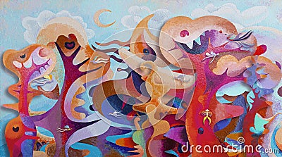 Imagination of dream land, Abstract wallpaper oil paintings surreal forest fantasy Stock Photo