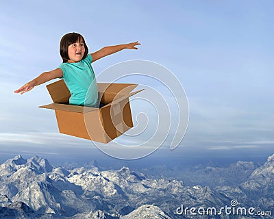 Imagination, Flying, Girl, Playtime, Fun, Childhood Stock Photo