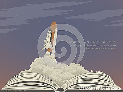 Imagination literature, flying spaceship Vector Illustration