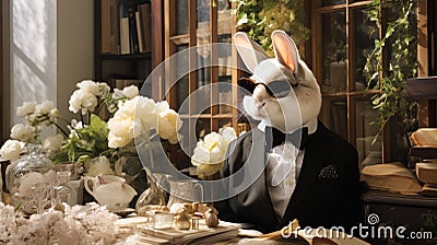 Imagine a dapper rabbit in a velvet smoking jacket Stock Photo