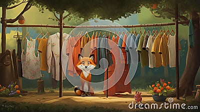 vector illustration of fox arranging its cloths in wardrobe Stock Photo