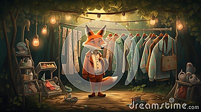 vector illustration of fox arranging its cloths in wardrobe Stock Photo