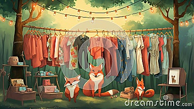 vector illustration of fox arranging its cloths in wardrobe Stock Photo