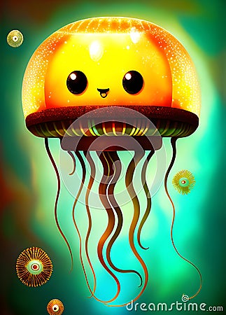 Adorable jellyfish with bright eyes generated by ai Stock Photo