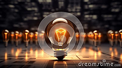 A glowing incandescent lamp symbolizing the birth of new business ideas, a burning light bulb. Stock Photo