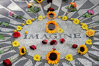 Imagine mosaic in honor to John Lennon in Central Park, New York Editorial Stock Photo