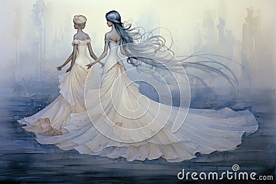 Ethereal mermaids with flowing sapphire tails - Generative AI Stock Photo