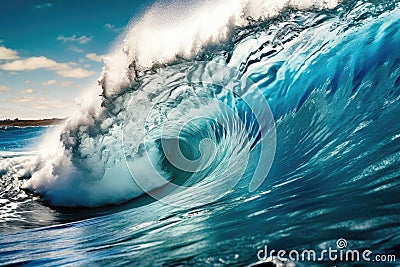 Emerald Ocean Waves under a Teal Sky with Light Maroon Hues AI Generated Stock Photo