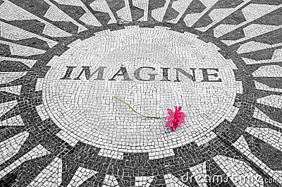 Imagine Sign in New York Central Park, John Lennon Memorial Editorial Stock Photo