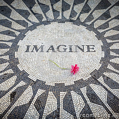 Imagine Sign in New York Central Park, John Lennon Memorial Editorial Stock Photo