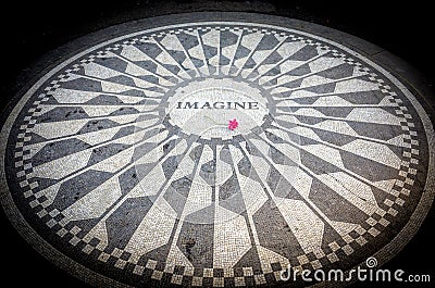 Imagine Sign in New York Central Park, John Lennon Memorial Editorial Stock Photo