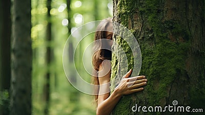 A big old tree covered with moss in the thick of the forest, connecting with nature, nature around us, protecting the environment. Stock Photo