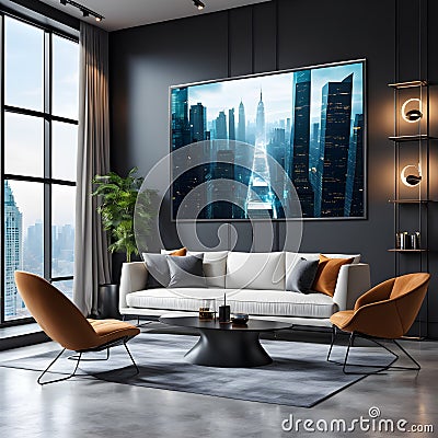 Imagine walking into your living room and being greeted by a stunning masterpiece mockup in a horizontal frame Stock Photo