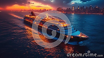 A Majestic Cruise Ship Majestically Sails through a Tranquil Canal Stock Photo