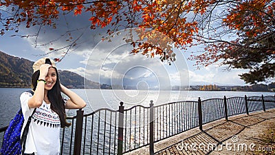 Imaging of Mt. Fuji autumn with red maple leaves, Japan Stock Photo