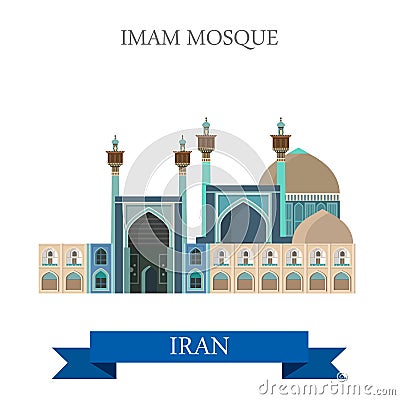 Imam Shah Mosque Iran vector flat attraction landmarks Vector Illustration