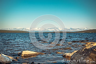 Imandra Lake and Hibiny mountains Northern Landscape Stock Photo