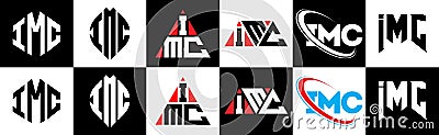 IMC letter logo design in six style. IMC polygon, circle, triangle, hexagon, flat and simple style with black and white color Vector Illustration