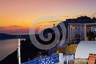 Imerovigli town at twilight Santorini island Cyclades Greece Editorial Stock Photo