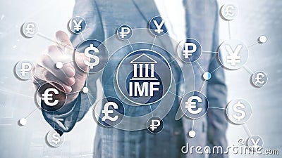 IMF International monetary fund global bank organisation. Business concept on blurred background. Stock Photo