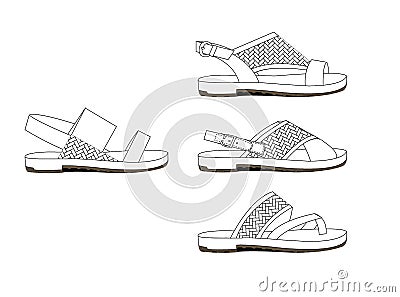 Sandals shoes sketch outline sample1 Vector Illustration