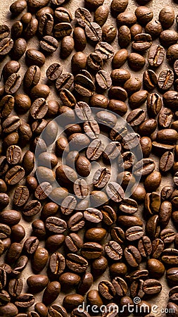 Img Close up photo of numerous coffee beans on textured beige surface Stock Photo