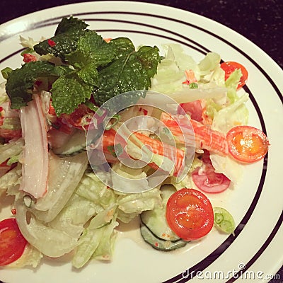 Imitation crabmeat spicy salad Stock Photo