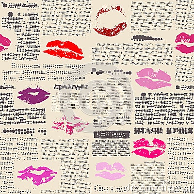 Imitation of newspaper with the lips prints Vector Illustration