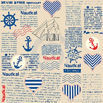 Imitation of newspaper in nautical style with Vector Illustration