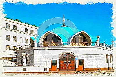 Imitation of a picture. Oil paint. Illustration. Kazan. Kremlin. The building of the fire station Stock Photo