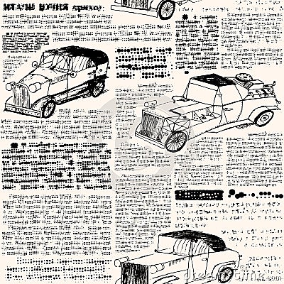 Imitation of retro newspaper with cars. Vector Illustration