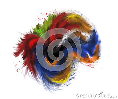 Imitation watercolor, multicolor mottled spot. Splash over white background. Abstract explosion of colored abstract acrylic Stock Photo