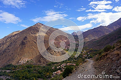 Imlil in Atlas Mountains, Morocco,Africa, beggining of Mount Toubkal trail Stock Photo