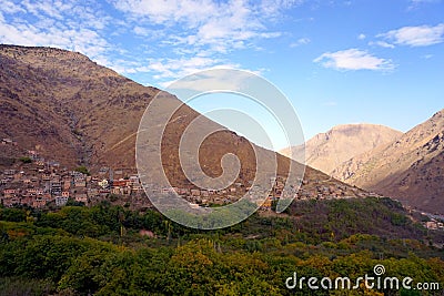 Imlil village in Atlas Mountains, Morocco,Africa, beggining of Mount Toubkal trail Stock Photo